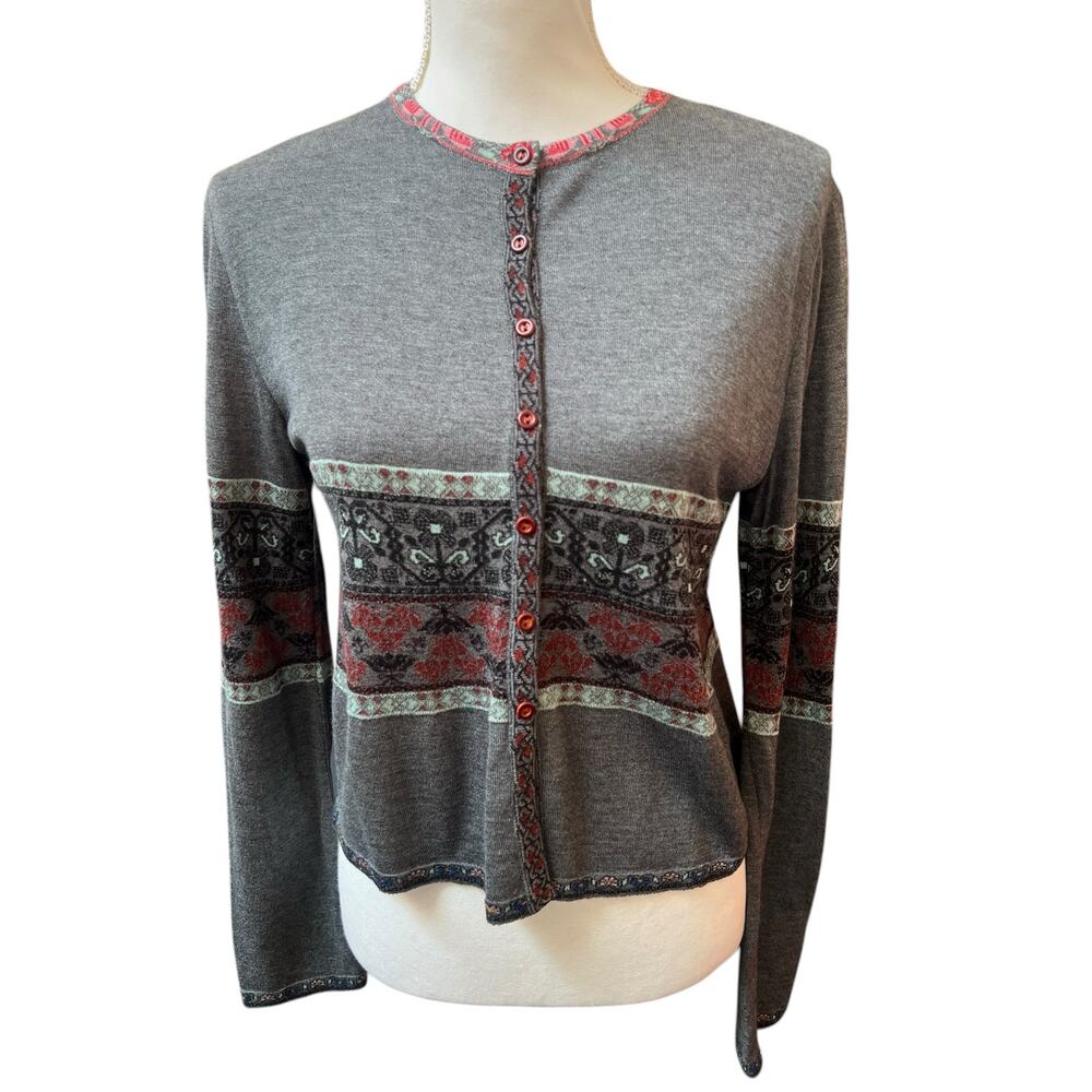 Aldomartins Small Gray Pattern Knit Button Front Cardigan Womens EUC